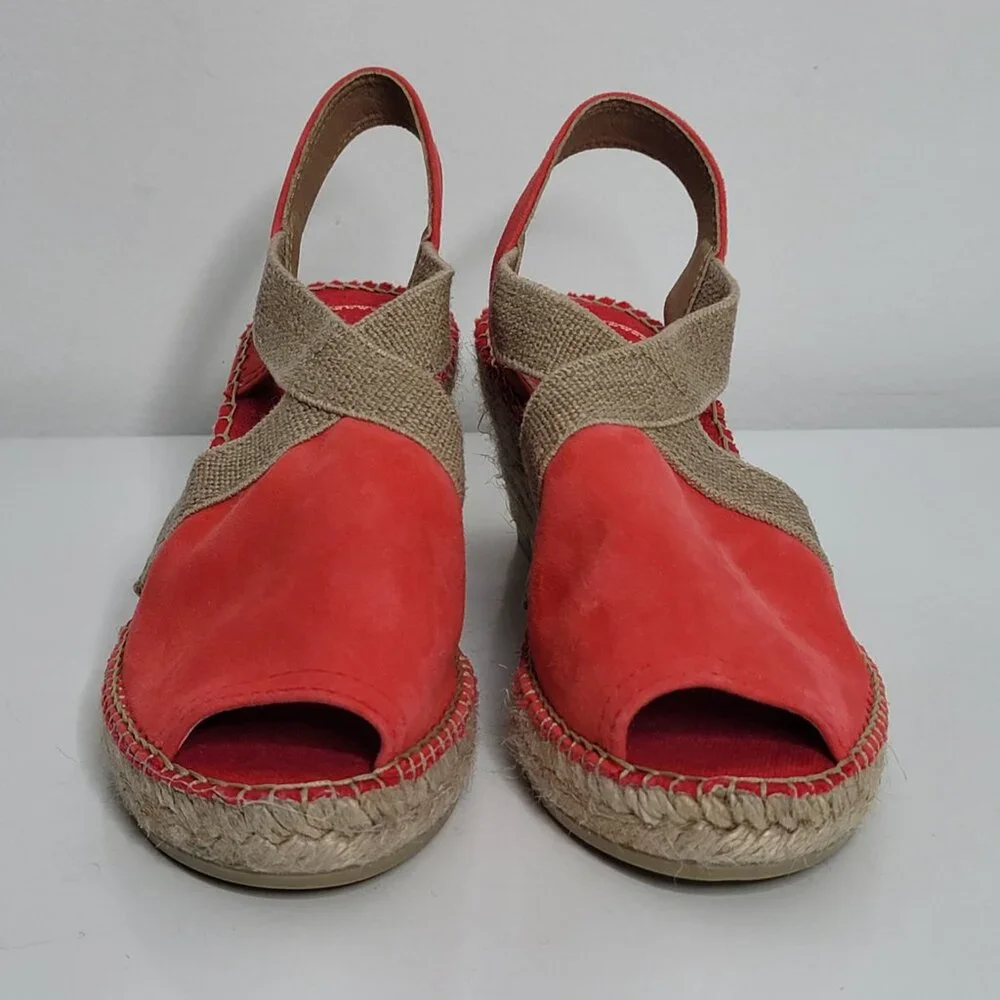 Toni Pons Origens‎ Sandals US 5 Red Suede Tan Trim Wedge Espadrilles EU 35